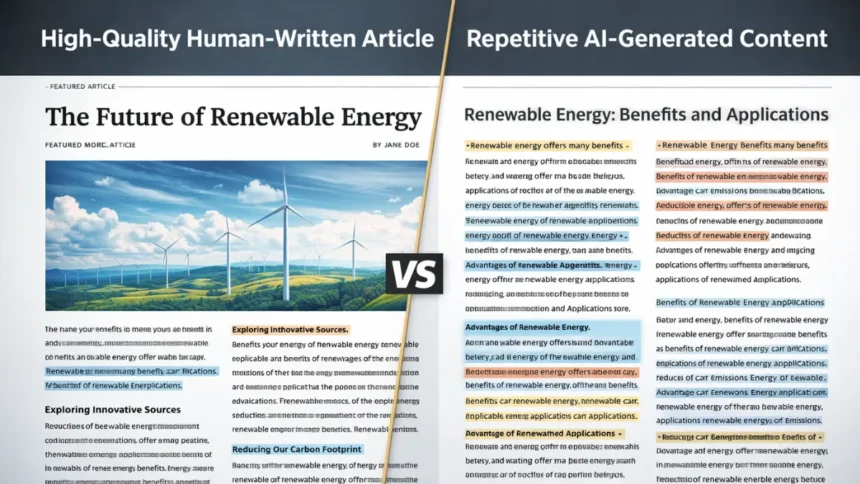 Comparison between human-written content and AI-generated low-quality content