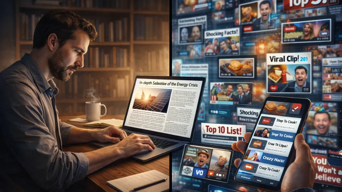 Comparison between quality content and Internet Slop clutter on social media