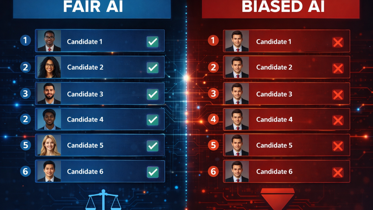 Comparison of biased vs fair AI decision outcomes