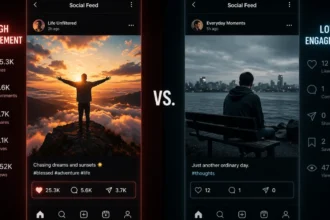 Comparison of high and low social media engagement illustrating Side Character Energy online