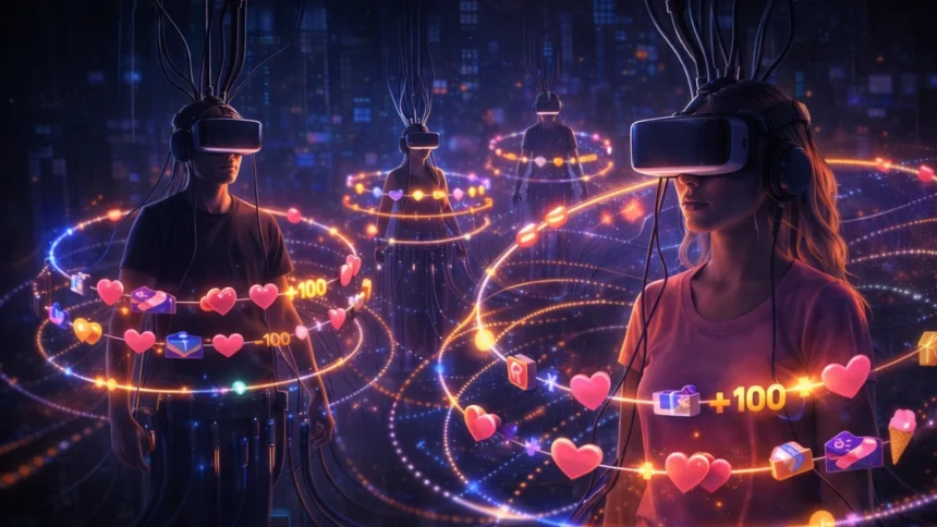 Conceptual illustration of algorithm-driven repetitive online behavior