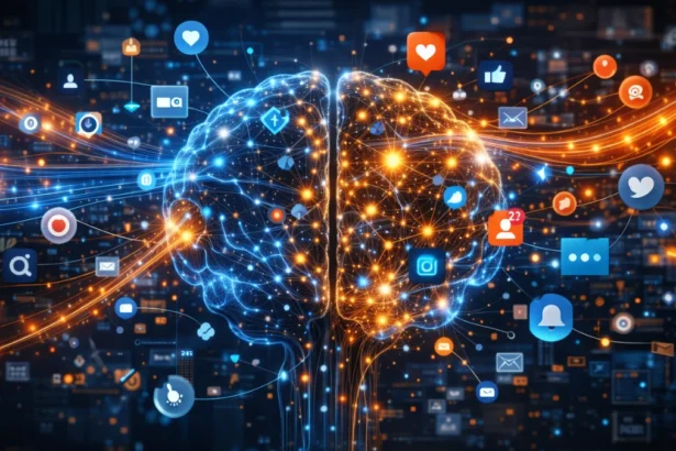 Content Brain concept with neural connections and digital influence