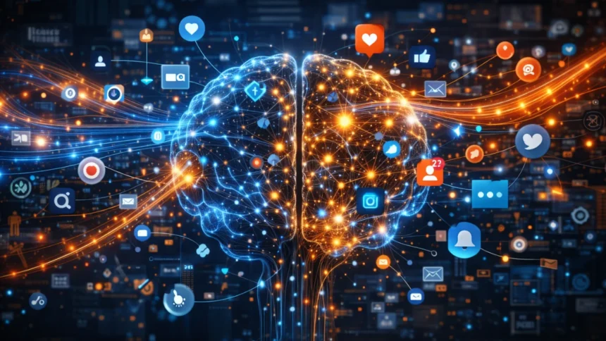 Content Brain concept with neural connections and digital influence