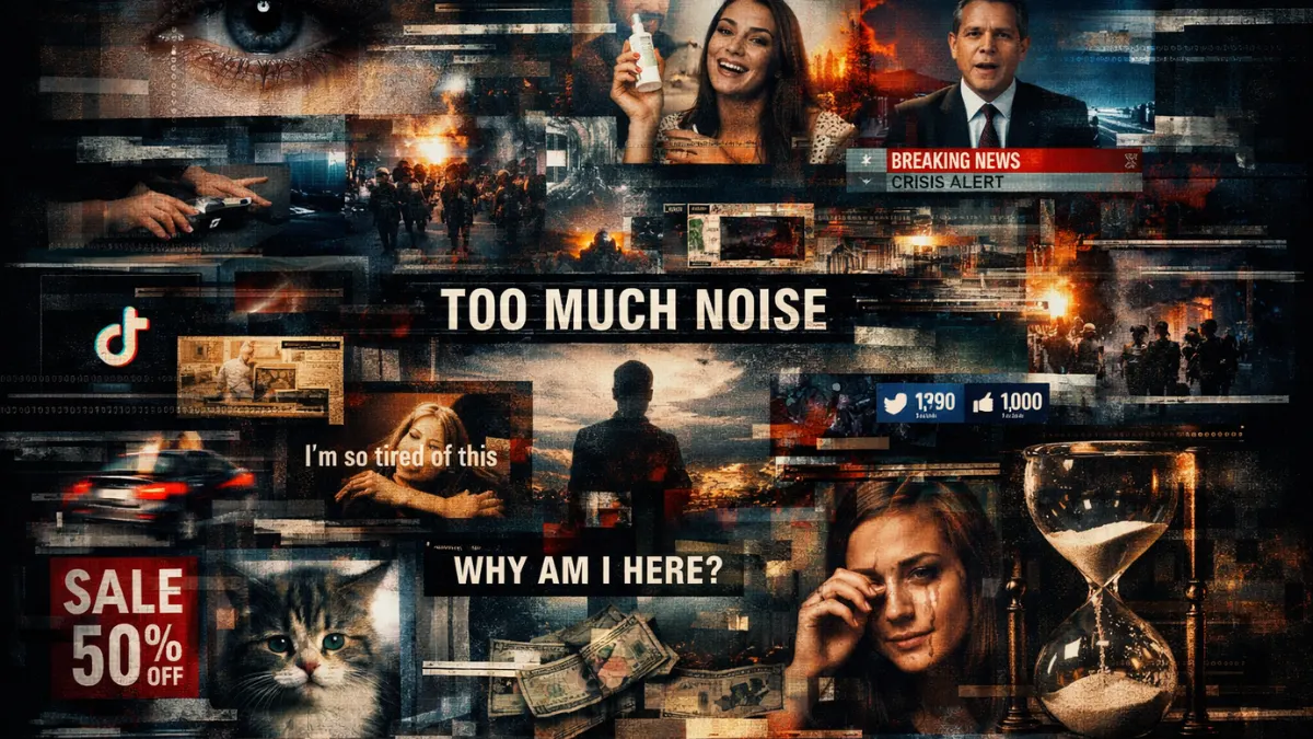 Corecore collage showing chaotic internet content and digital overload