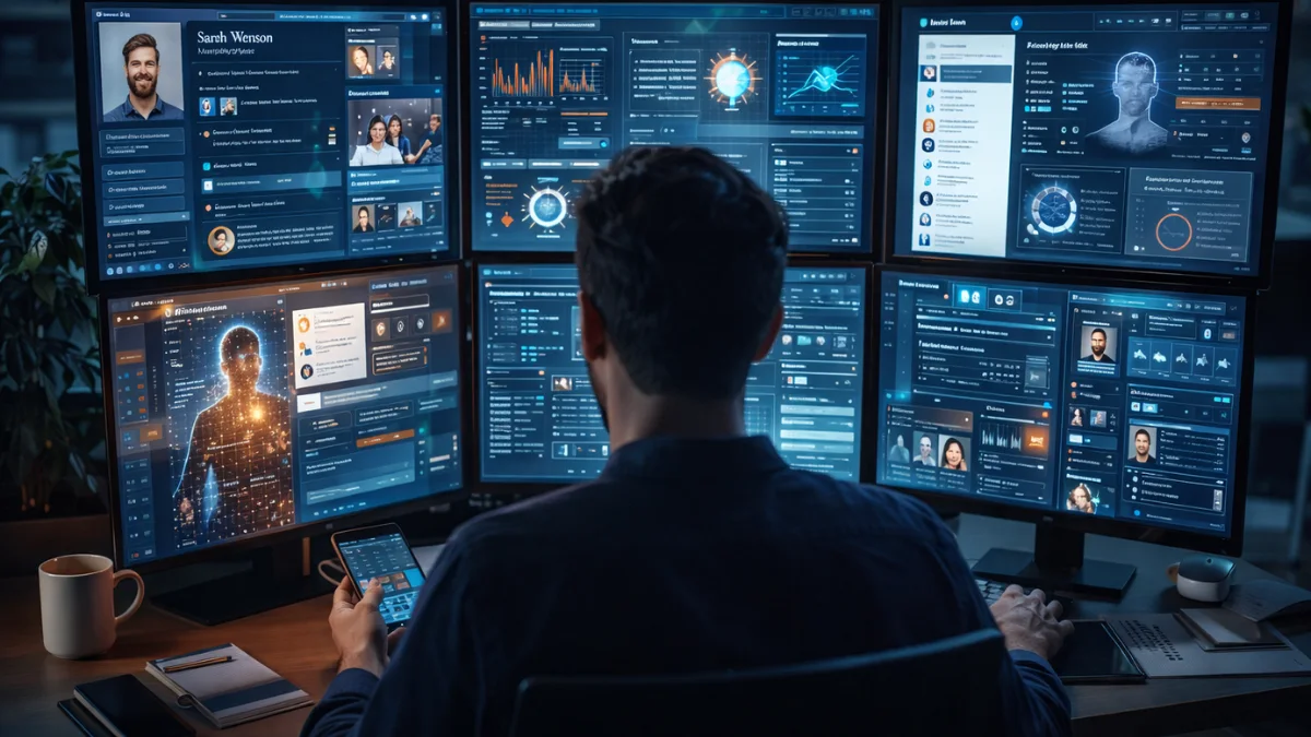 Digital identity ecosystem showing multiple online profiles and data interactions