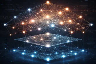 Digital neural network structure with connected nodes visualization