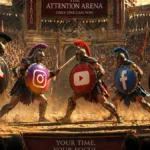 Digital platforms competing for user attention in conceptual illustration