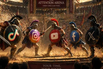 Digital platforms competing for user attention in conceptual illustration