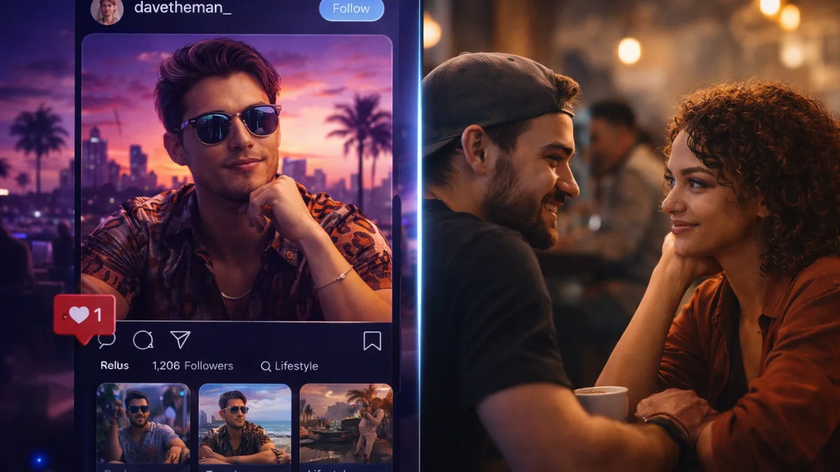 Digital vs real-life identity comparison representing vibe check perception