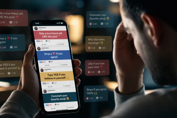Engagement Farming posts cluttering a social media feed on smartphone