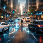 Futuristic street with driverless cars