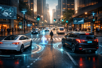 Futuristic street with driverless cars