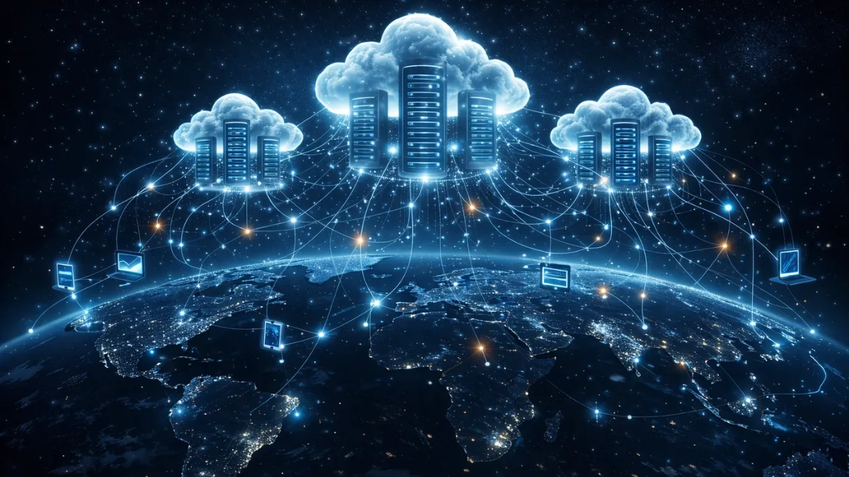 Global cloud computing infrastructure connecting users worldwide