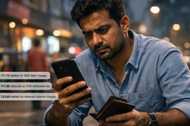 Hidden Bank Charges in India reflected in SMS alerts on mobile