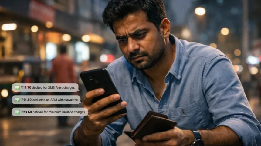 Hidden Bank Charges in India reflected in SMS alerts on mobile