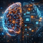 Human brain combined with AI algorithms visual concept