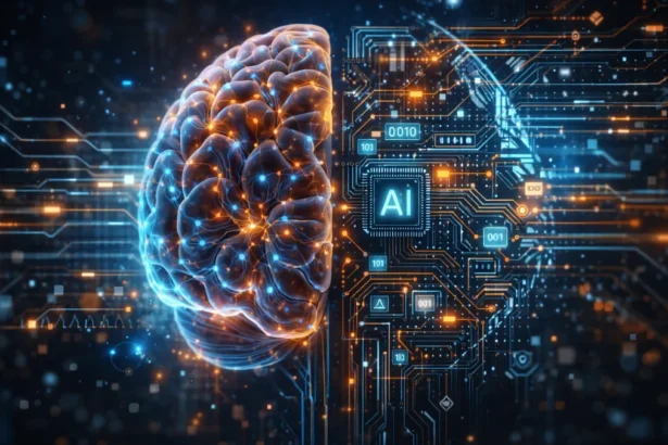 Human brain combined with AI algorithms visual concept