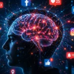 Human brain connected to digital network representing attention economy