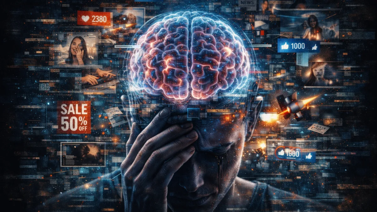 Human brain overwhelmed by digital content and notifications