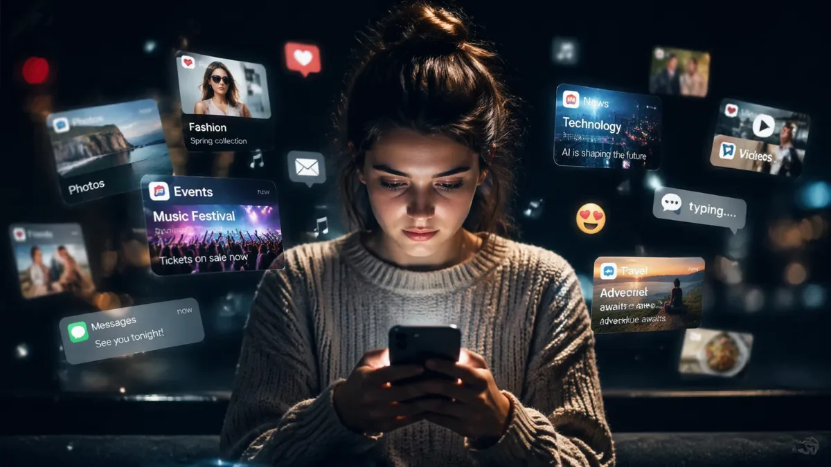 Person experiencing personalized algorithm-driven content feed