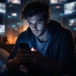 Person scrolling endlessly on phone late night showing internet rabbit hole effect