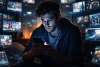 Person scrolling endlessly on phone late night showing internet rabbit hole effect