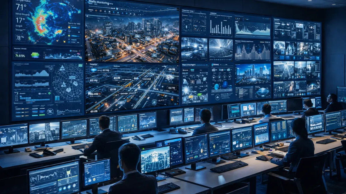 Smart city control center monitoring urban data systems