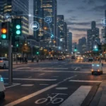 Smart city infrastructure with automation and robotics in everyday use