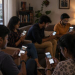 People in India using smartphones showing different political opinions on social media platforms