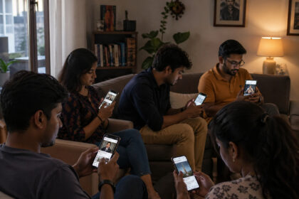 People in India using smartphones showing different political opinions on social media platforms