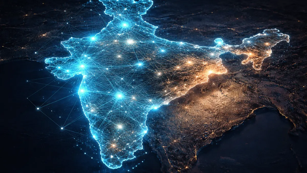 Uneven digital network access across India map representation