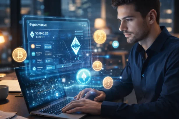 User interacting with Web3 technology and digital ownership tools