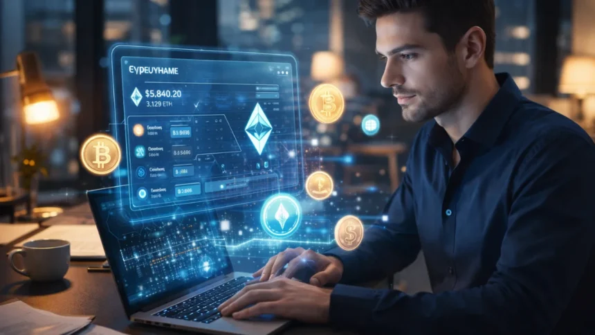 User interacting with Web3 technology and digital ownership tools