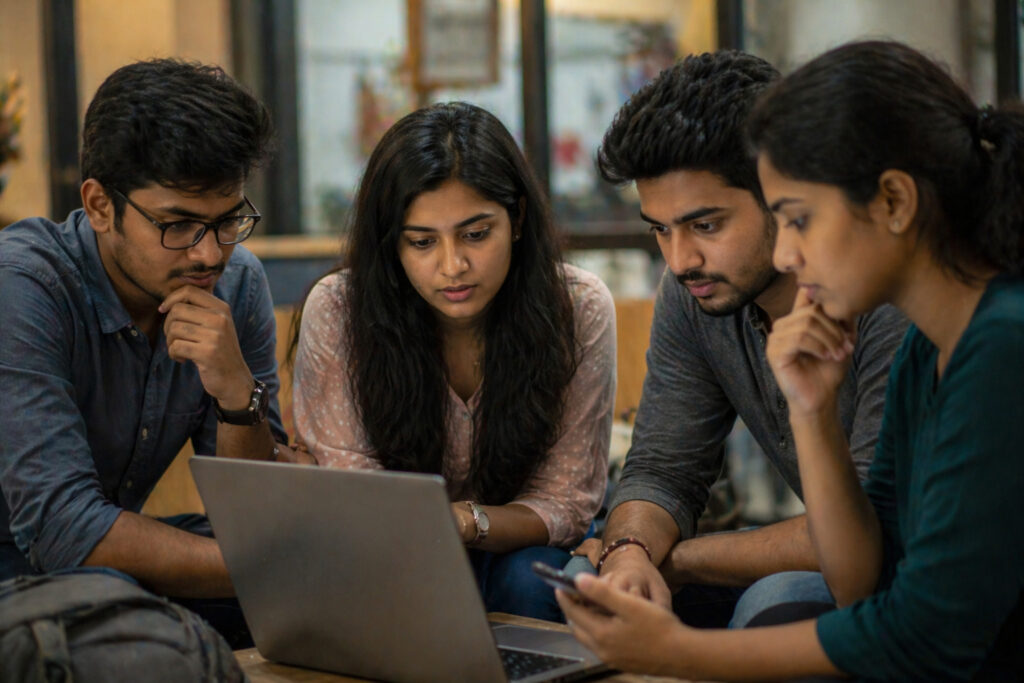 Journalist verifying news sources on computer before publishing