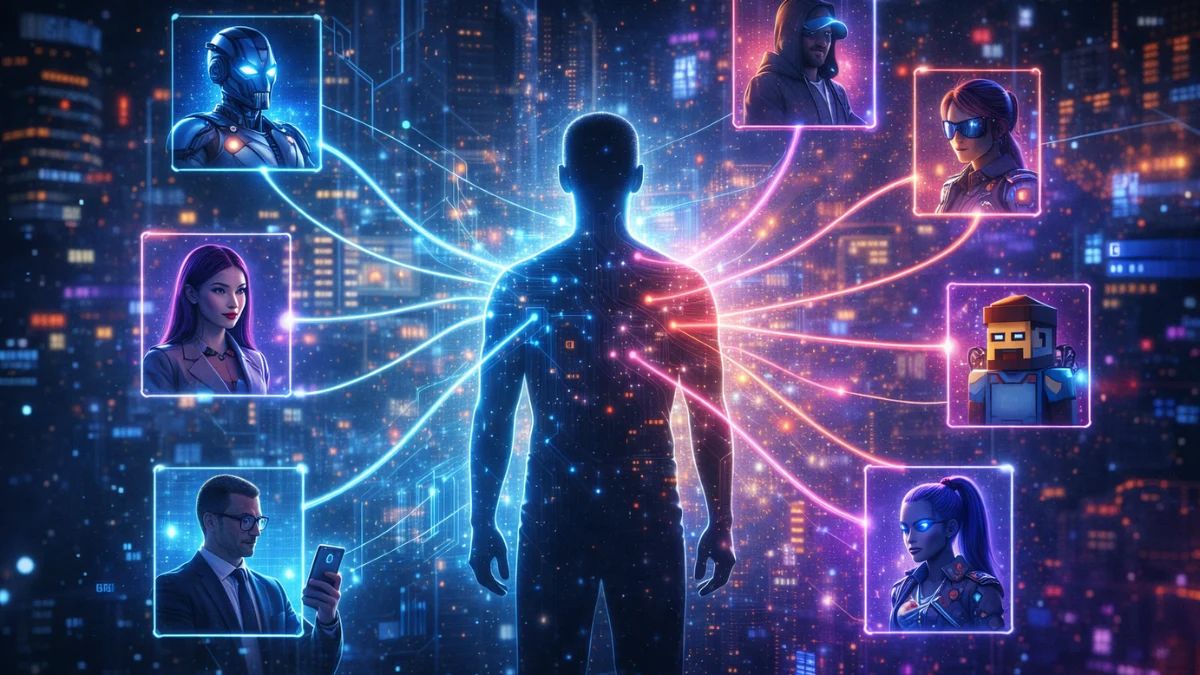 digital identity representation in metaverse debate showing human connected to virtual avatars