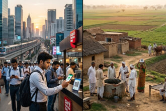 digital india reality showing urban and rural contrast with technology access