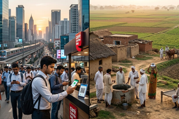 digital india reality showing urban and rural contrast with technology access