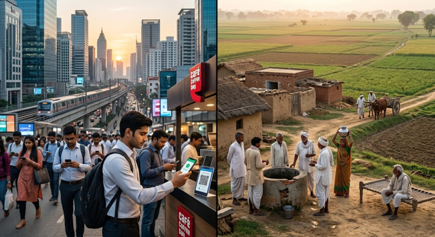 digital india reality showing urban and rural contrast with technology access