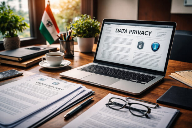 Data privacy India law concept showing digital security and personal data protection