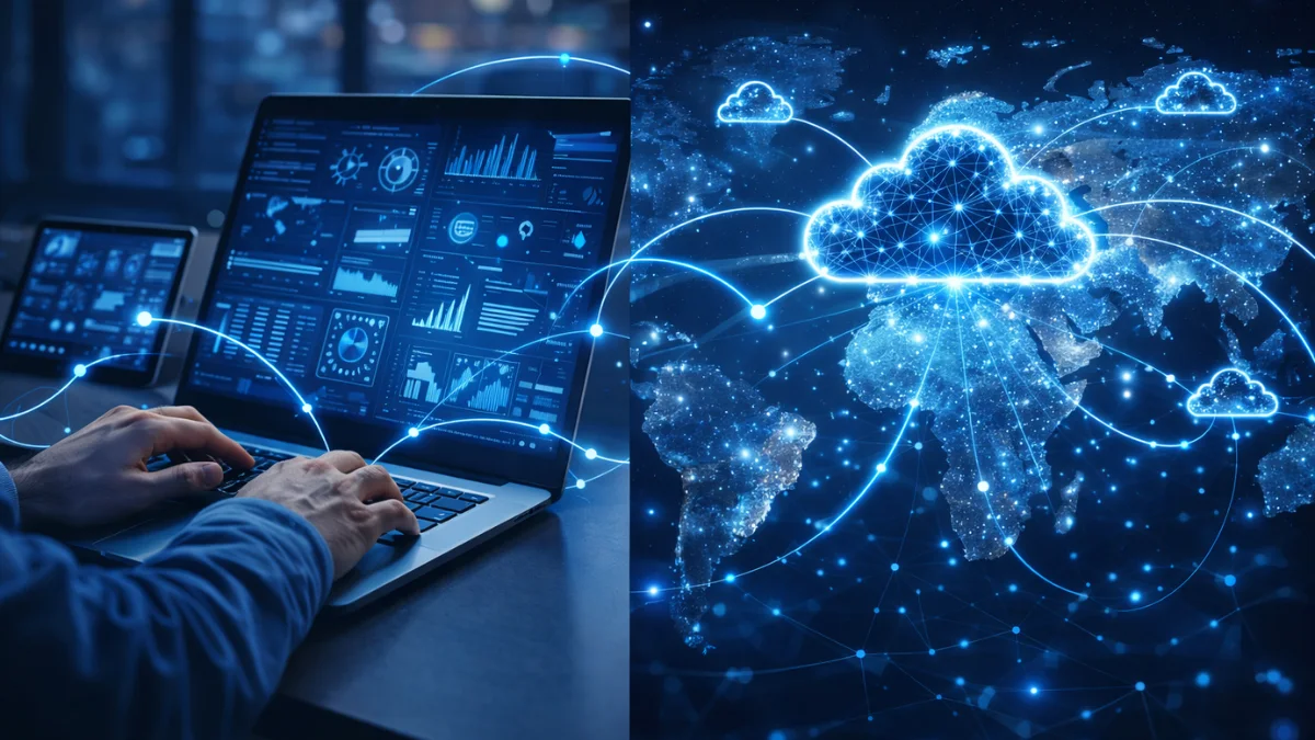 cloud explained as global network connecting devices and data centers