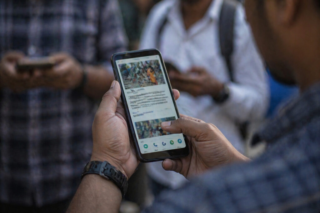 Crowd reacting emotionally due to misinformation spread online