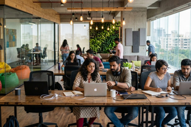 Startup India scheme impact showing entrepreneurs working in modern Indian startup office
