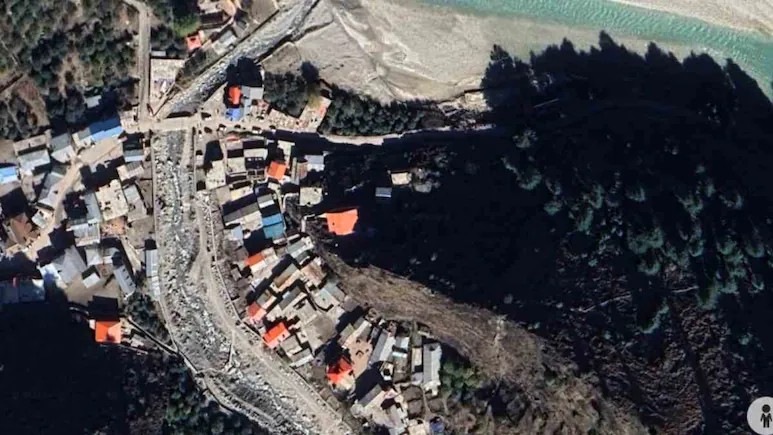 Aerial view of devastation in Dharali after 2025 cloudburst