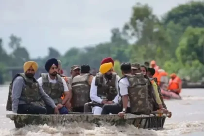 Chief Minister Bhagwant Mann touring Ferozepur flood-hit areas on a boat