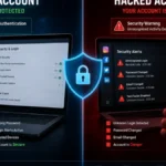 Comparison between protected and hacked social media accounts with security warnings