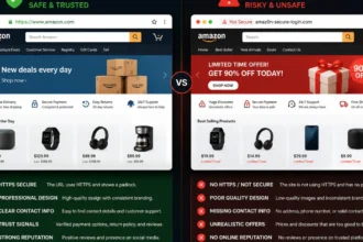 Comparison between safe and fake websites for cybersecurity awareness