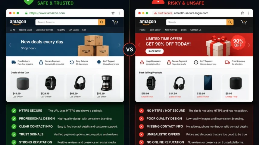 Comparison between safe and fake websites for cybersecurity awareness