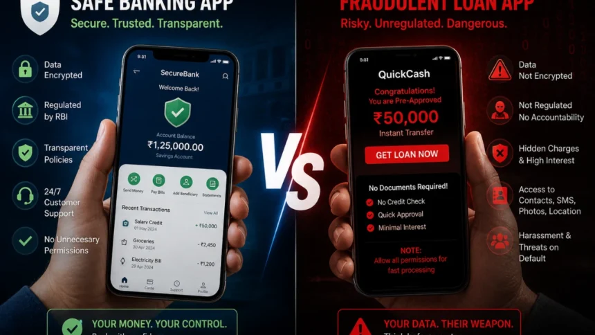 Comparison of secure apps and dangerous loan apps in cybersecurity context