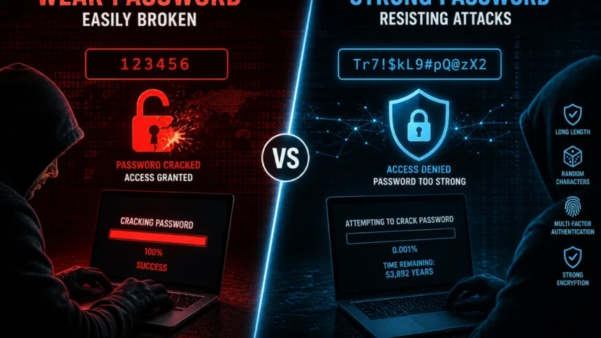 Comparison of weak vs strong password security