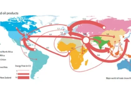 Energy trade route map showing Russia to India crude oil shipment reduction